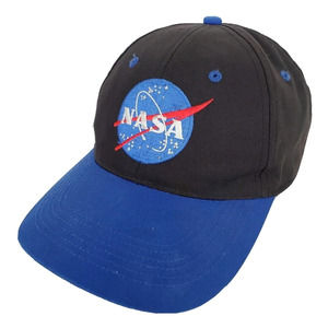 NASA Kennedy Space Center Blue Black Snapback Hat Cap Embroidered Logo Vintage‎
